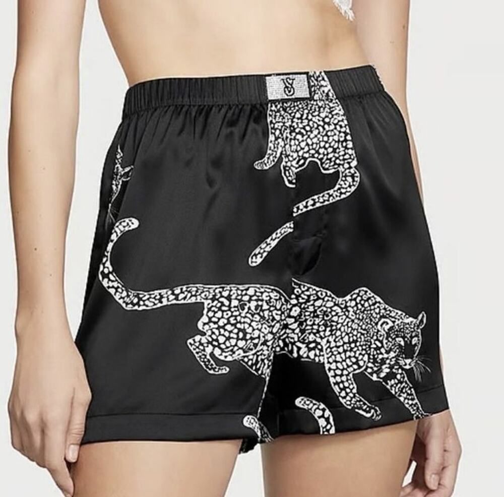 Victoria's Secret Satin Animal Print PJ Short Sleepwear w/VS Logo Black XL